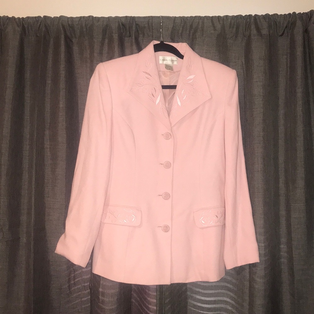 casual corner baby pink suit jacket